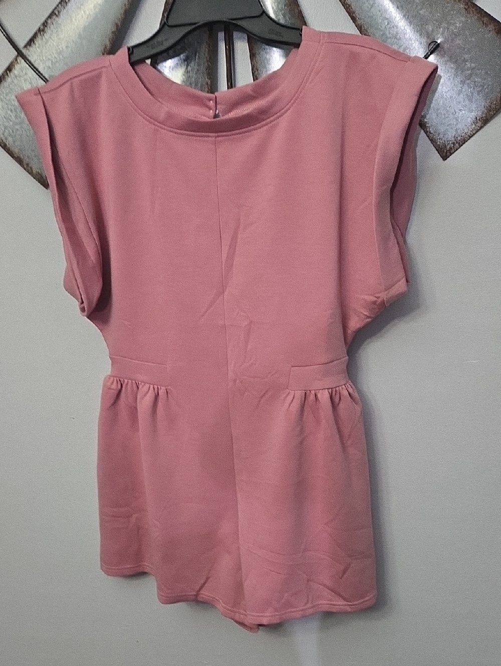 Zenana ROMPER Rose Pink Romper Cap-Sleeve Peplum Tunic